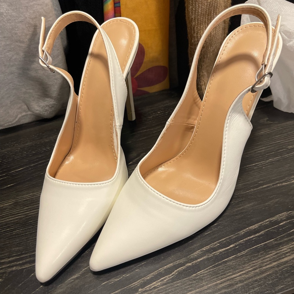 Classic White Pointed Slingback Heels